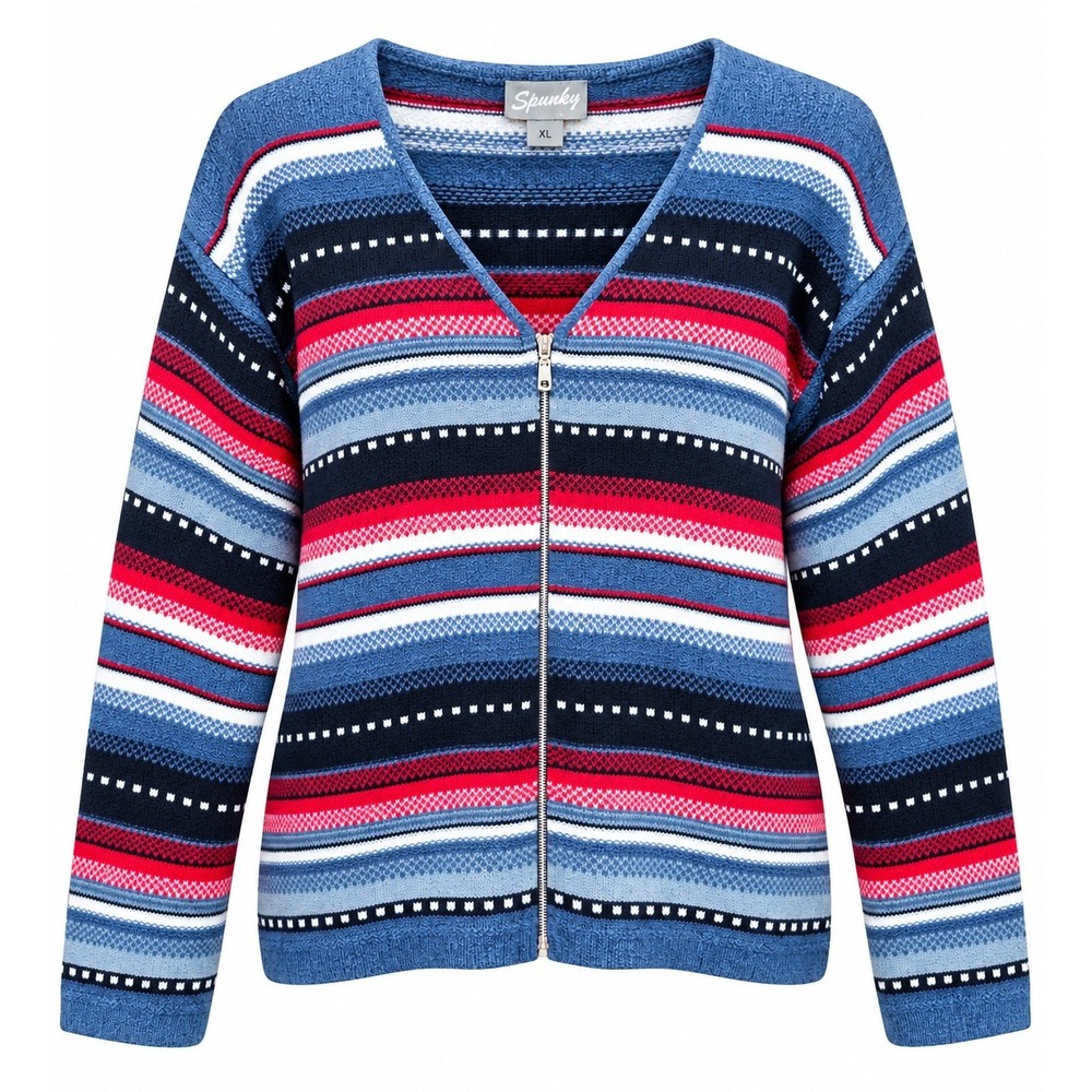 Vintage 90's Spunky L Cardigan Sweater Front Zip Fair Isle Nordic Light Layer - Picture 2 of 12